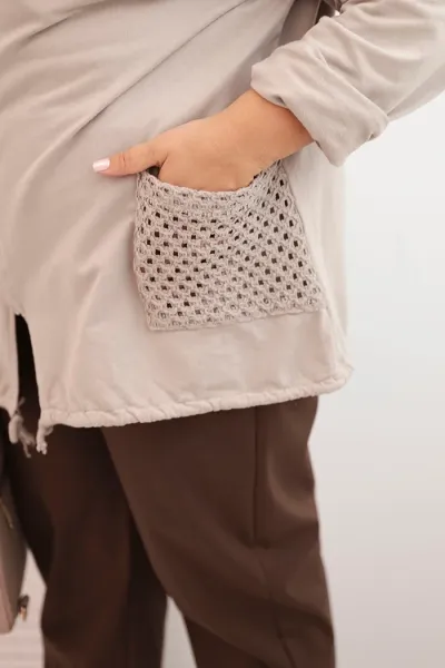 Legínovo Dámska mikina Plus Size bavlnená oversize s dlhým rukávom béžová Farba: Hnedá, Veľkosť: UNI