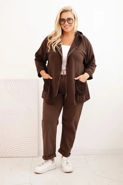 Legínovo Dámska mikina Plus Size bavlnená oversize s dlhým rukávom béžová Farba: Hnedá, Veľkosť: UNI