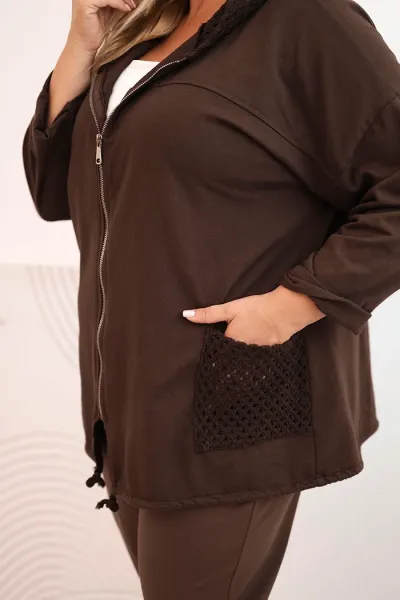 Legínovo Dámska mikina Plus Size bavlnená oversize s dlhým rukávom béžová Farba: Hnedá, Veľkosť: UNI