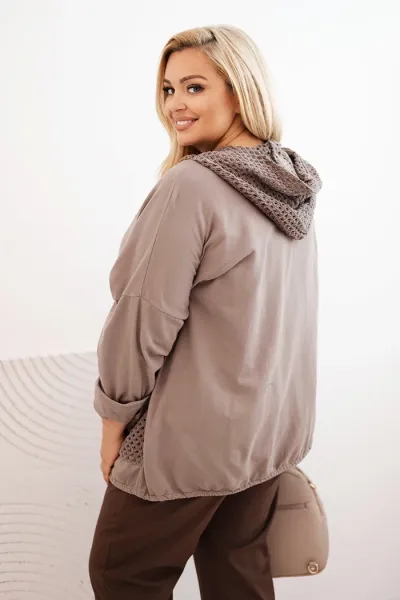 Legínovo Dámska mikina Plus Size bavlnená oversize s dlhým rukávom béžová Farba: Hnedá, Veľkosť: UNI