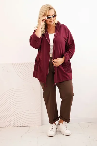 Legínovo Dámska mikina Plus Size bavlnená oversize s dlhým rukávom béžová Farba: Hnedá, Veľkosť: UNI