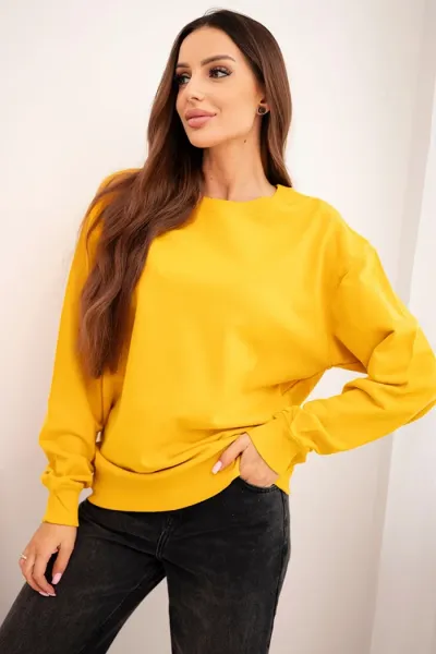 Legínovo Dámska bavlnená mikina basic s kruhovým výstrihom béžová Farba: Modrá, Veľkosť: S