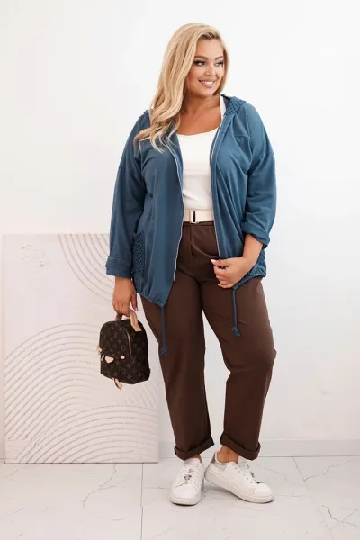 Legínovo Dámska mikina Plus Size bavlnená oversize s dlhým rukávom béžová Farba: Hnedá, Veľkosť: UNI