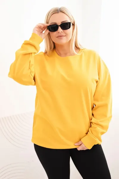 Legínovo Dámska plus size bavlnená mikina basic s okrúhlym výstrihom béžová Farba: Modrá, Veľkosť: XL