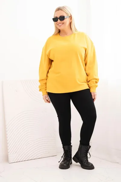Legínovo Dámska plus size bavlnená mikina basic s okrúhlym výstrihom béžová Farba: Modrá, Veľkosť: XL