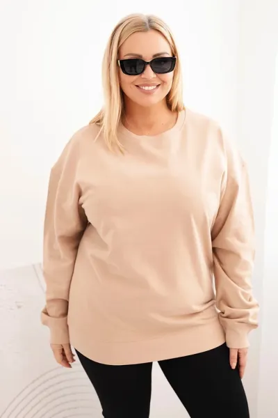 Legínovo Dámska plus size bavlnená mikina basic s okrúhlym výstrihom béžová Farba: Modrá, Veľkosť: XL