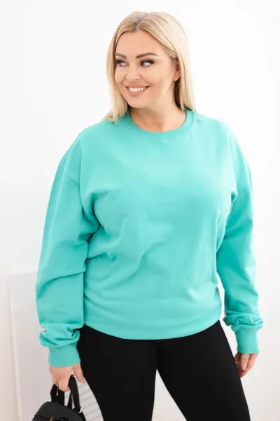 Legínovo Dámska plus size bavlnená mikina basic s okrúhlym výstrihom béžová Farba: Modrá, Veľkosť: XL
