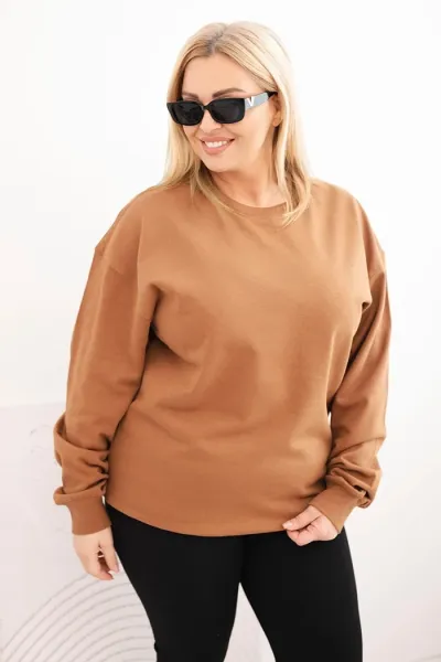 Legínovo Dámska plus size bavlnená mikina basic s okrúhlym výstrihom béžová Farba: Modrá, Veľkosť: XL