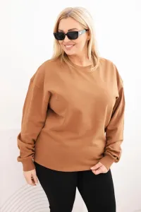 Legínovo Dámska plus size bavlnená mikina basic s okrúhlym výstrihom béžová Farba: Modrá, Veľkosť: XL