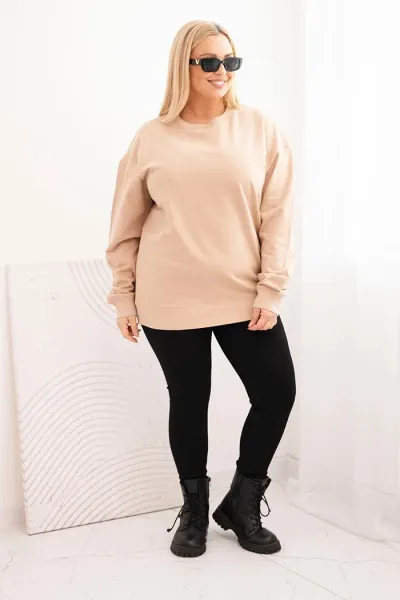 Legínovo Dámska plus size bavlnená mikina basic s okrúhlym výstrihom béžová Farba: Modrá, Veľkosť: XL