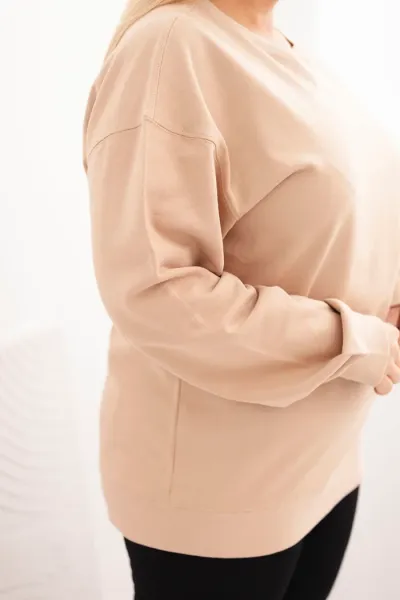 Legínovo Dámska plus size bavlnená mikina basic s okrúhlym výstrihom béžová Farba: Modrá, Veľkosť: XL