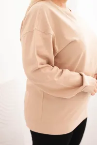 Legínovo Dámska plus size bavlnená mikina basic s okrúhlym výstrihom béžová Farba: Modrá, Veľkosť: XL