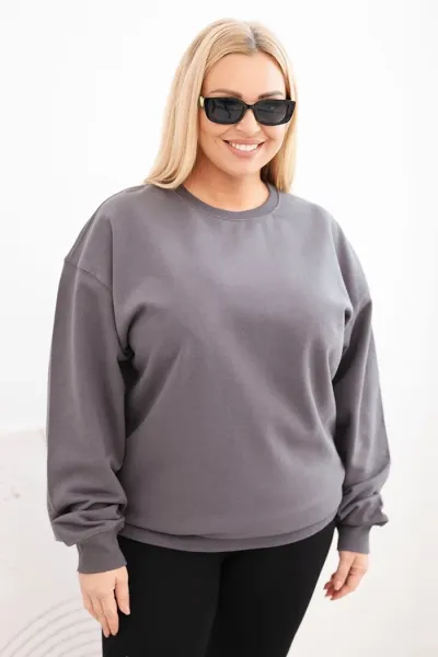 Legínovo Dámska plus size bavlnená mikina basic s okrúhlym výstrihom béžová Farba: Modrá, Veľkosť: XL
