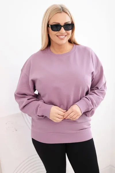 Legínovo Dámska plus size bavlnená mikina basic s okrúhlym výstrihom béžová Farba: Modrá, Veľkosť: XL