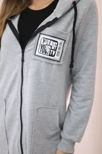 Legínovo Dámska predĺžená mikina s kapucňou a zipsom sivá Farba: Khaki, Veľkosť: UNI