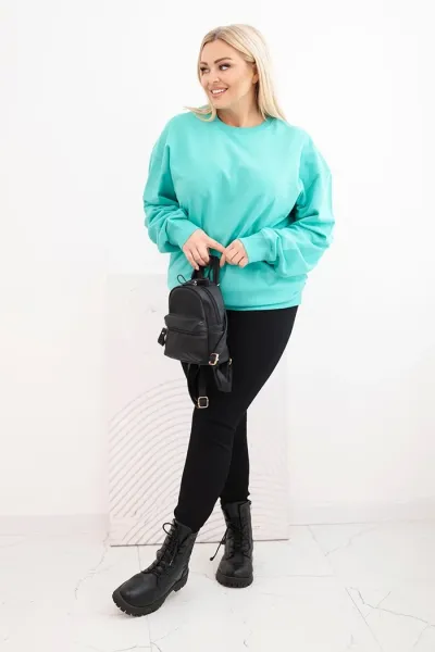 Legínovo Dámska plus size bavlnená mikina basic s okrúhlym výstrihom béžová Farba: Modrá, Veľkosť: XL