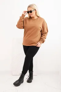 Legínovo Dámska plus size bavlnená mikina basic s okrúhlym výstrihom béžová Farba: Modrá, Veľkosť: XL