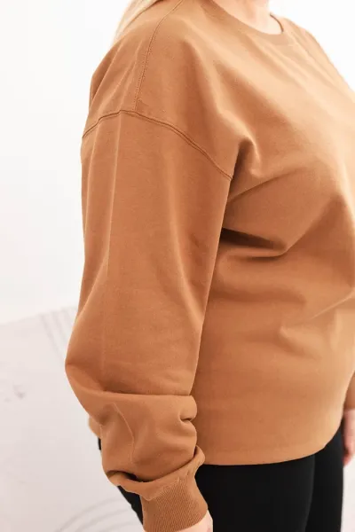 Legínovo Dámska plus size bavlnená mikina basic s okrúhlym výstrihom béžová Farba: Modrá, Veľkosť: XL