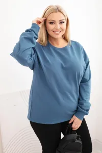 Legínovo Dámska plus size bavlnená mikina basic s okrúhlym výstrihom béžová Farba: Modrá, Veľkosť: XL