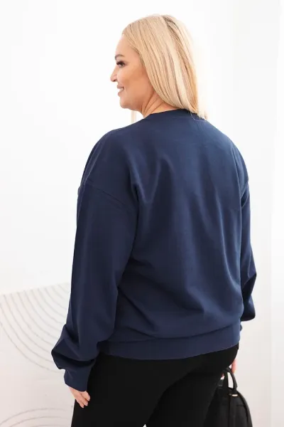 Legínovo Dámska plus size bavlnená mikina basic s okrúhlym výstrihom béžová Farba: Modrá, Veľkosť: XL