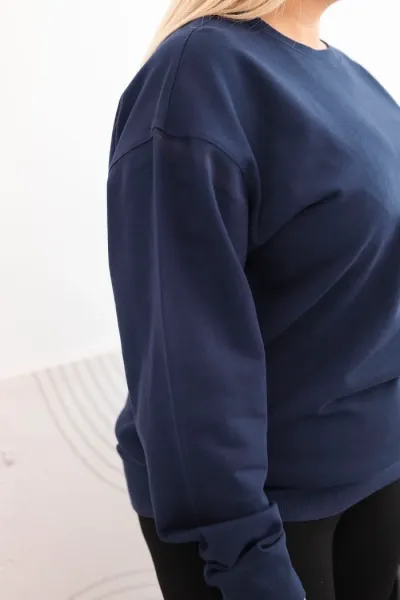 Legínovo Dámska plus size bavlnená mikina basic s okrúhlym výstrihom béžová Farba: Modrá, Veľkosť: XL