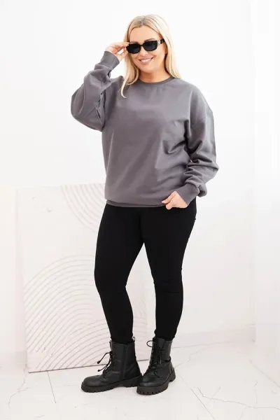 Legínovo Dámska plus size bavlnená mikina basic s okrúhlym výstrihom béžová Farba: Modrá, Veľkosť: XL