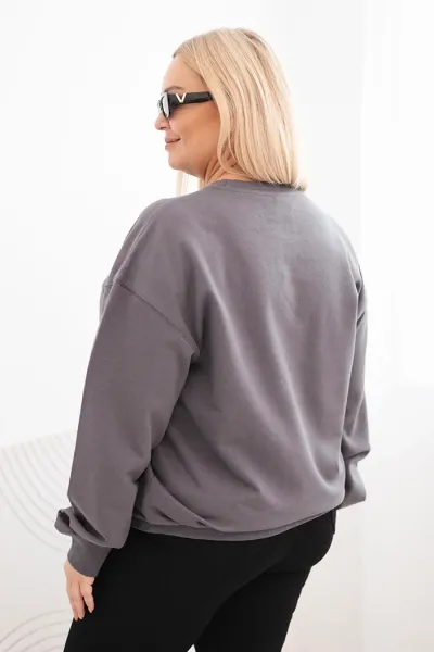 Legínovo Dámska plus size bavlnená mikina basic s okrúhlym výstrihom béžová Farba: Modrá, Veľkosť: XL