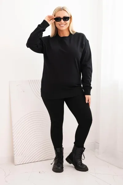 Legínovo Dámska plus size bavlnená mikina basic s okrúhlym výstrihom béžová Farba: Modrá, Veľkosť: XL