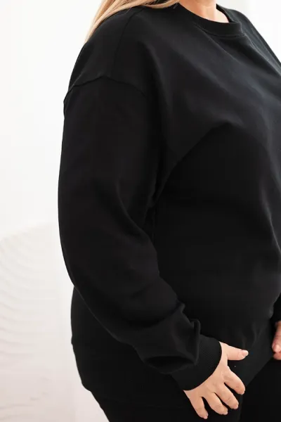 Legínovo Dámska plus size bavlnená mikina basic s okrúhlym výstrihom béžová Farba: Modrá, Veľkosť: XL