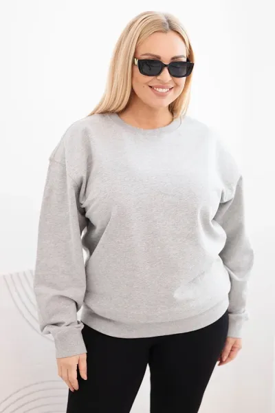 Legínovo Dámska plus size bavlnená mikina basic s okrúhlym výstrihom béžová Farba: Modrá, Veľkosť: XL