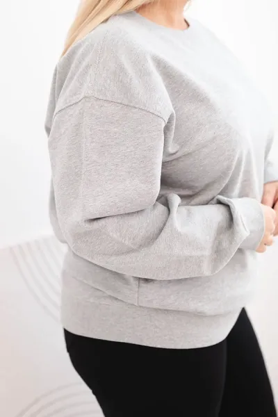Legínovo Dámska plus size bavlnená mikina basic s okrúhlym výstrihom béžová Farba: Modrá, Veľkosť: XL