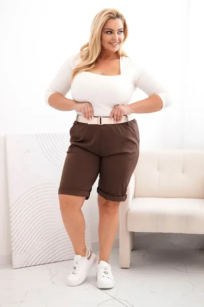 Legínovo Dámske bavlnené kraťasy Plus Size s opaskom hnedé Farba: Khaki