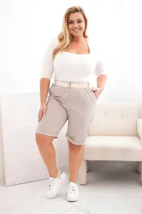 Legínovo Dámske bavlnené kraťasy Plus Size s opaskom hnedé Farba: Hnedá