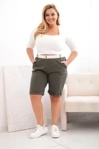 Legínovo Dámske bavlnené kraťasy Plus Size s opaskom hnedé Farba: Hnedá
