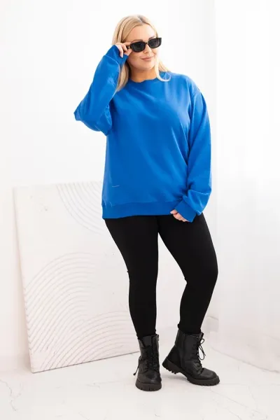 Legínovo Dámska plus size bavlnená mikina basic s okrúhlym výstrihom béžová Farba: Modrá, Veľkosť: XL