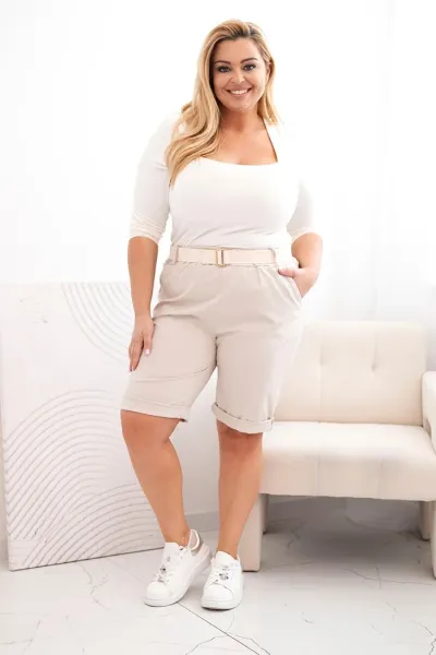 Legínovo Dámske bavlnené kraťasy Plus Size s opaskom hnedé Farba: Hnedá