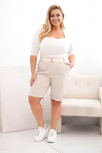 Legínovo Dámske bavlnené kraťasy Plus Size s opaskom hnedé Farba: Hnedá