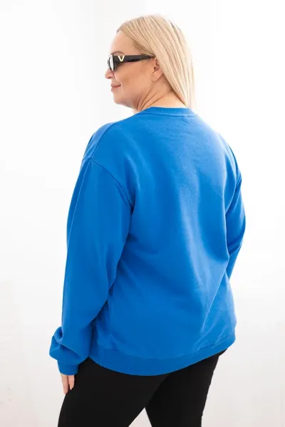 Legínovo Dámska plus size bavlnená mikina basic s okrúhlym výstrihom béžová Farba: Modrá, Veľkosť: XL