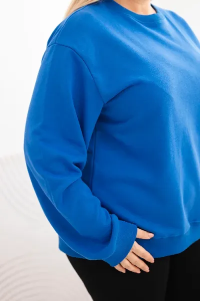 Legínovo Dámska plus size bavlnená mikina basic s okrúhlym výstrihom béžová Farba: Modrá, Veľkosť: XL