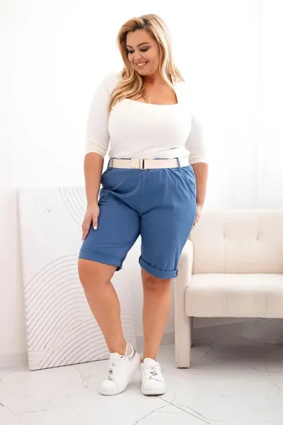 Legínovo Dámske bavlnené kraťasy Plus Size s opaskom hnedé Farba: Hnedá