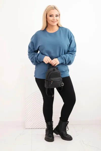 Legínovo Dámska plus size bavlnená mikina basic s okrúhlym výstrihom béžová Farba: Modrá, Veľkosť: XL