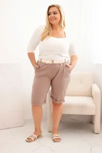 Legínovo Dámske bavlnené kraťasy Plus Size s opaskom hnedé Farba: Hnedá