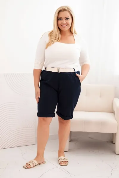 Legínovo Dámske bavlnené kraťasy Plus Size s opaskom hnedé Farba: Hnedá
