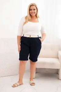 Legínovo Dámske bavlnené kraťasy Plus Size s opaskom hnedé Farba: Hnedá