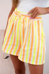 Legínovo Dámske bavlnené šortky pruhované žltý neon Farba: Oranžová, Veľkosť: UNI