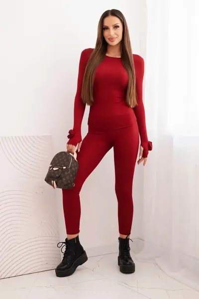 Legínovo Dámska súprava z prúžkovanej viskózy s dlhým rukávom a legínami béžová Farba: Modrá, Veľkosť: UNI