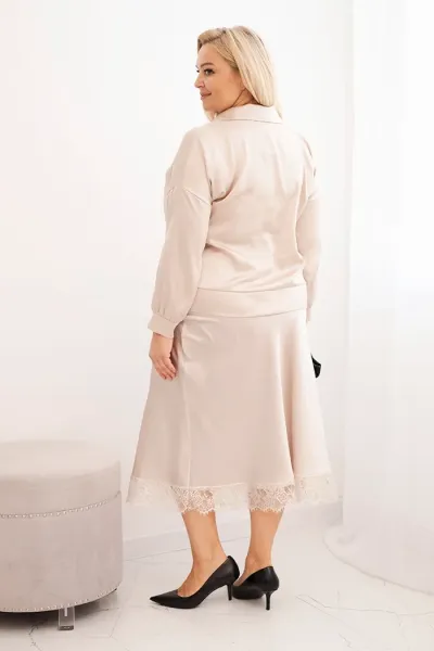 Legínovo Dámska súprava Plus Size so saténovým leskom a čipkou béžová Farba: Hnedá, Veľkosť: UNI