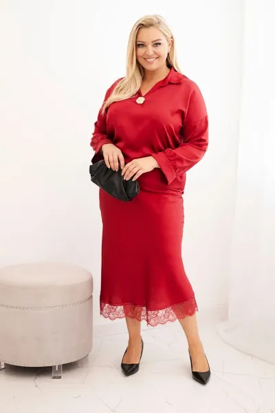 Legínovo Dámska súprava Plus Size so saténovým leskom a čipkou béžová Farba: Hnedá, Veľkosť: UNI