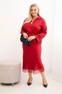 Legínovo Dámska súprava Plus Size so saténovým leskom a čipkou béžová Farba: Hnedá, Veľkosť: UNI