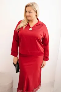 Legínovo Dámska súprava Plus Size so saténovým leskom a čipkou béžová Farba: Hnedá, Veľkosť: UNI